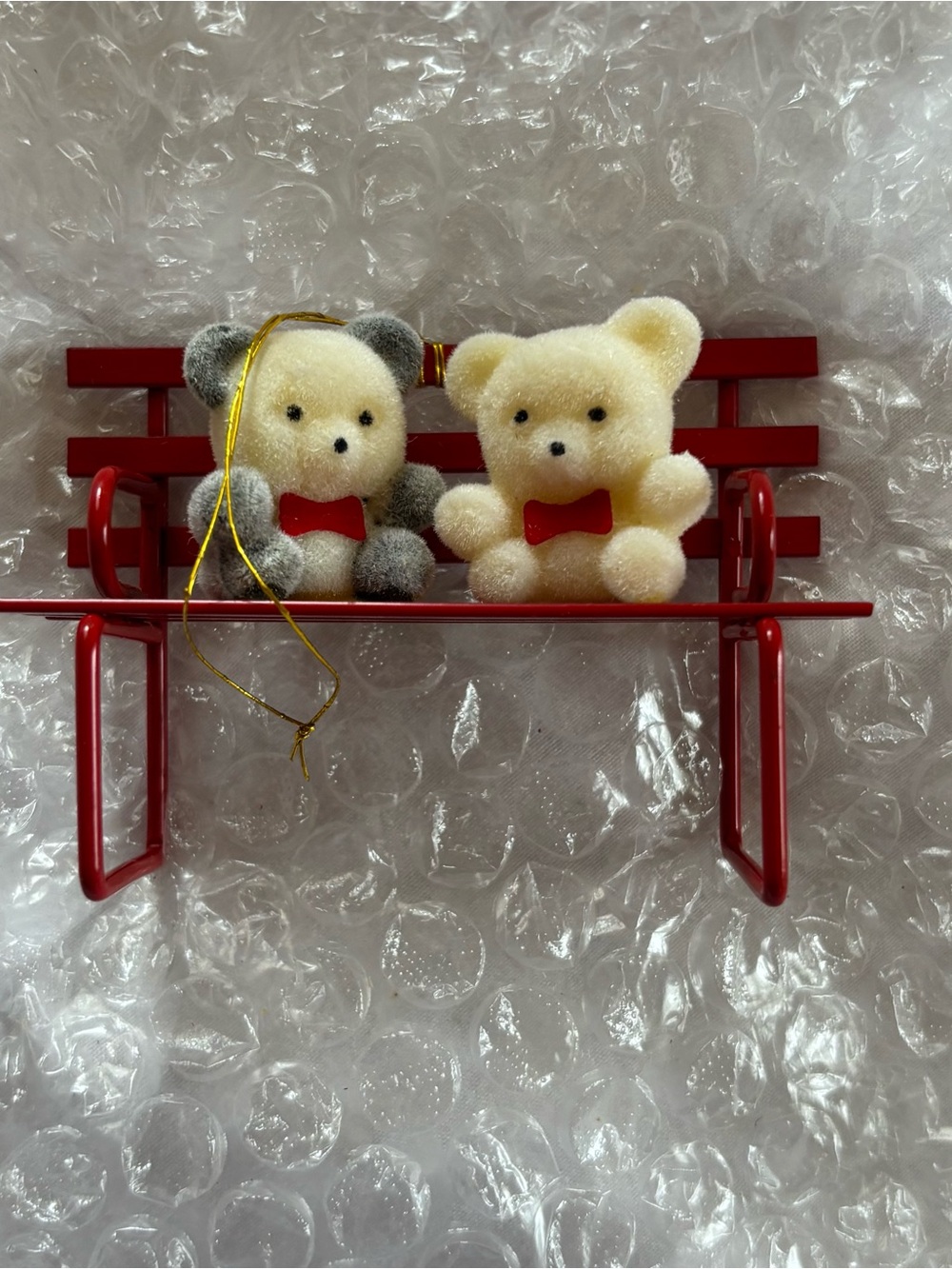 Vintage Avon “Teddies on a Bench” Gift Collection Metal Ornament